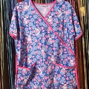 Uniform Advantage Blue and Pink Floral Scrub Top